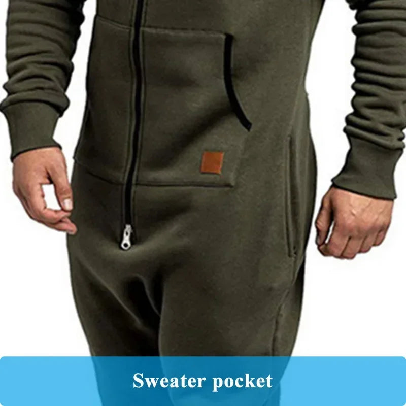 Custom Jumpsuit Pajamas Long-sleeved pants solid color splicing men's zipper hoodie