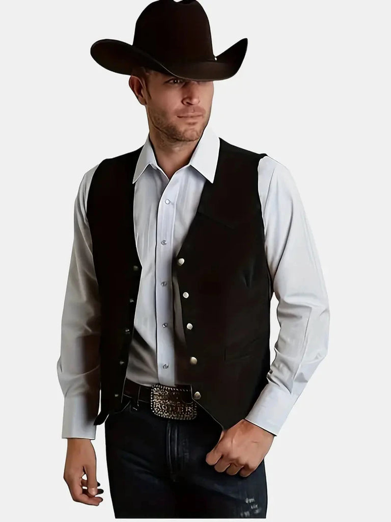 Vintage Suede Leather Men's Vest Slim Fit V-Neck Regular Fit Suit Waistcoat