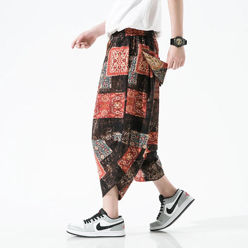Thin Print Beach Men's Casual Ankle-Length Harem Turnip Pants