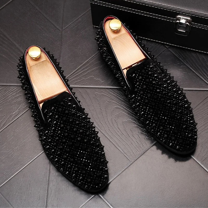 Luxury Men's Rivets Punk Flats Loafers Men Handmade Spiked Shoes Soft Moccasins