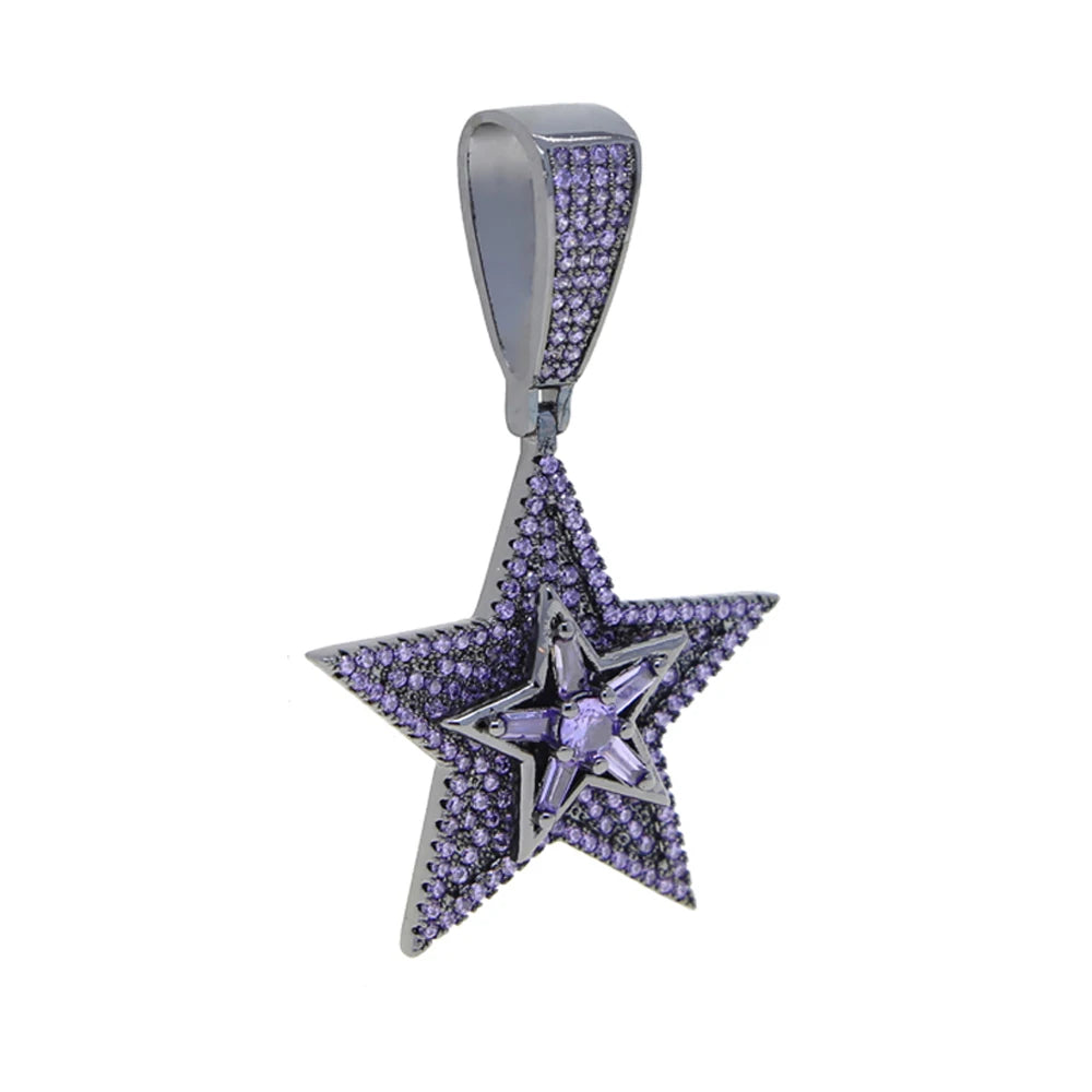 Iced Out Rotatable Star Pendants Cubic Zirconia Multi Layers Men Jewelry