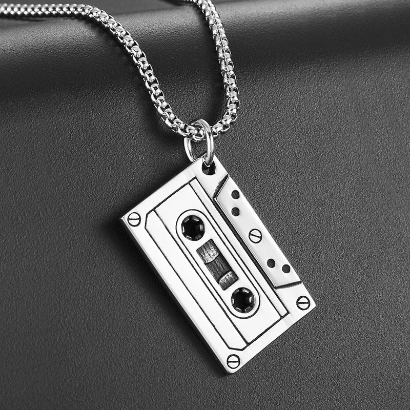 Punk Style Necklace Unisex 316L Stainless Steel Cassette Tape Pendant Chain Jewelry