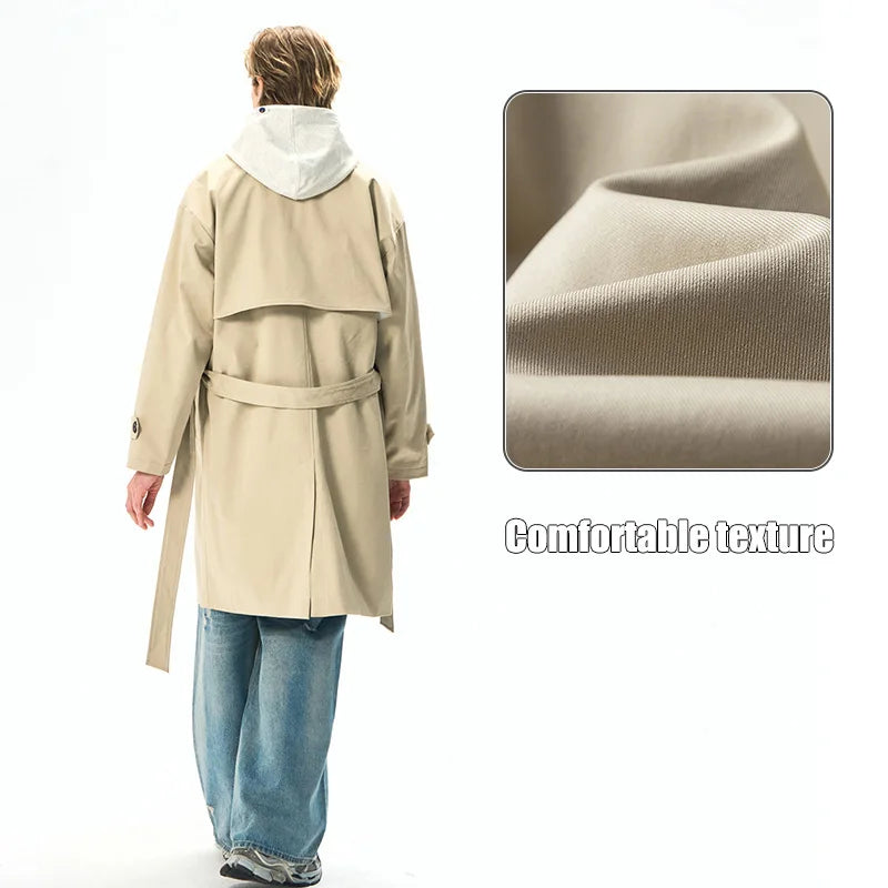 Men's Streetwear Windbreaker Trench coat Solid Casual Loose Long Overcoat