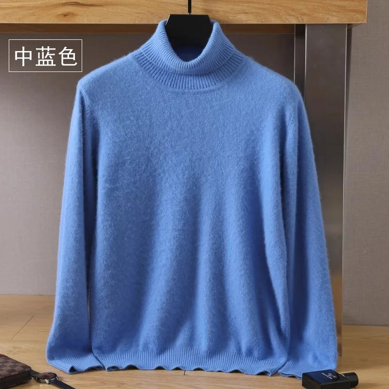 Men's 100% Mink Cashmere Sweater High Lapels Knitted Long Sleeve High-End Jumpers