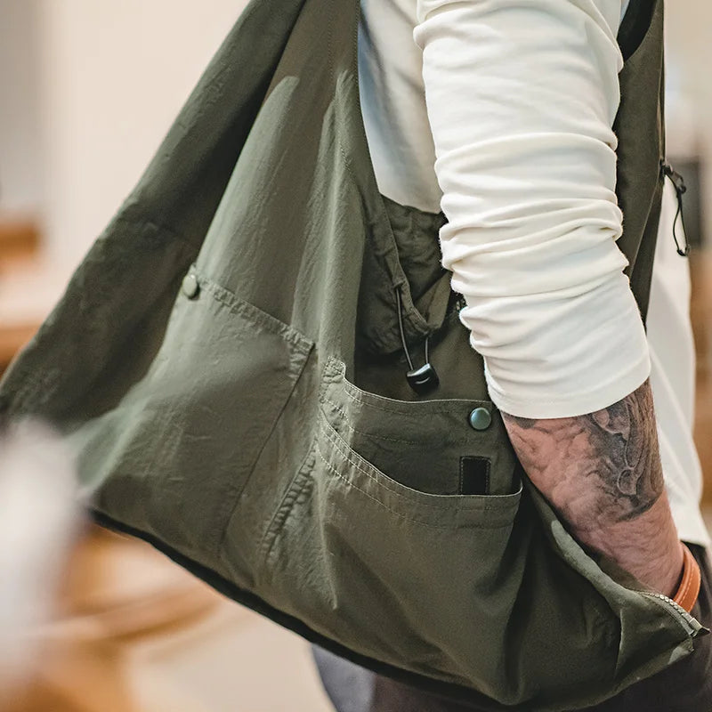 Retro Multi Pocket Nylon Vest Outdoor Dual Bag Coat For Men