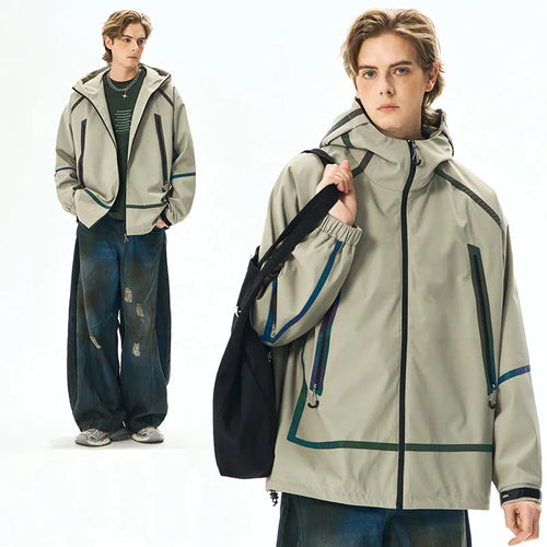 Casual Reflective Jacket Outdoor Hooded Zipper Waterproof Functional Men's American Streetwear