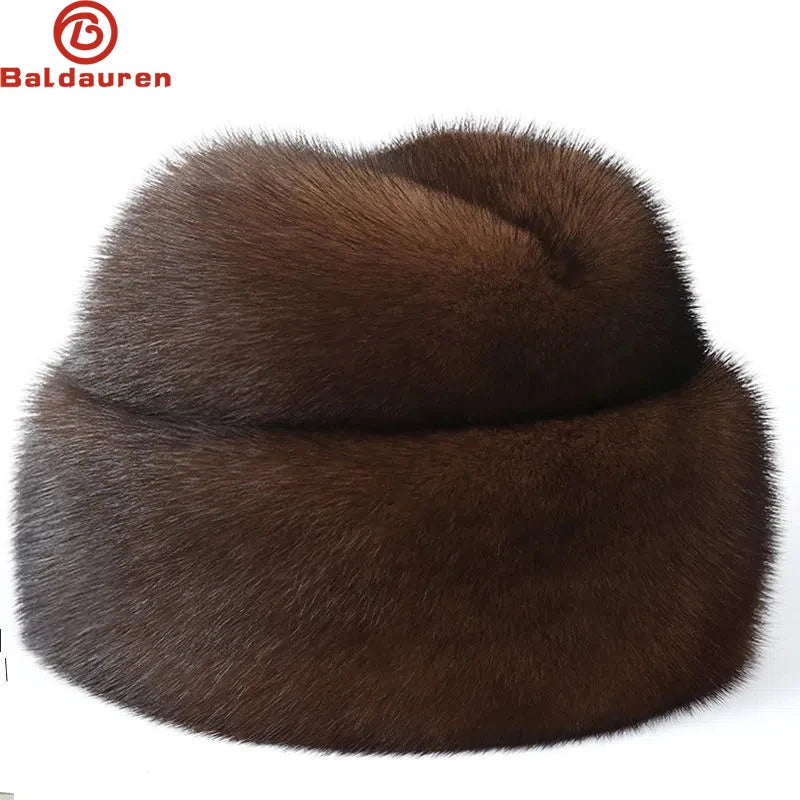 Thickened Genuine Mink Fur Bomber Hat For Man Russian Caps