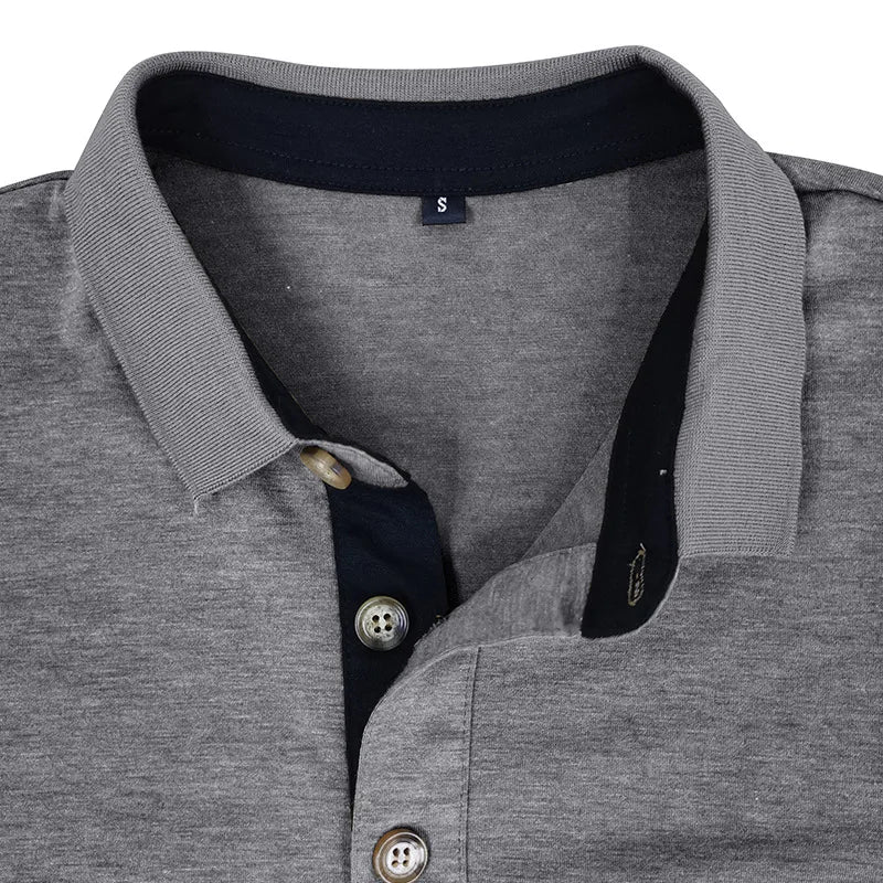 Men's Long Sleeve Casual Solid Lapel Button Up Turn Down Collar Polo Shirt