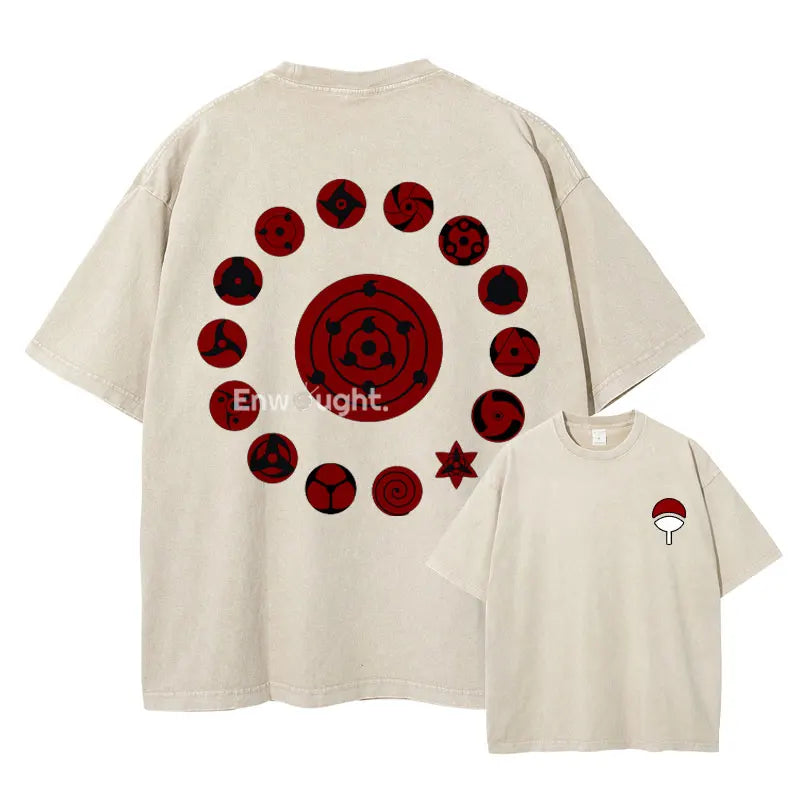 Sharingan Graphics T Shirt Washed Tops Oversized Short Sleeve 100% Cotton