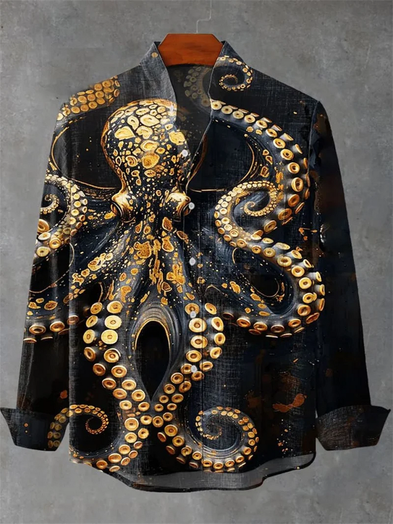 Men's long sleeve loose breathable Hawaiian shirt men's casual top