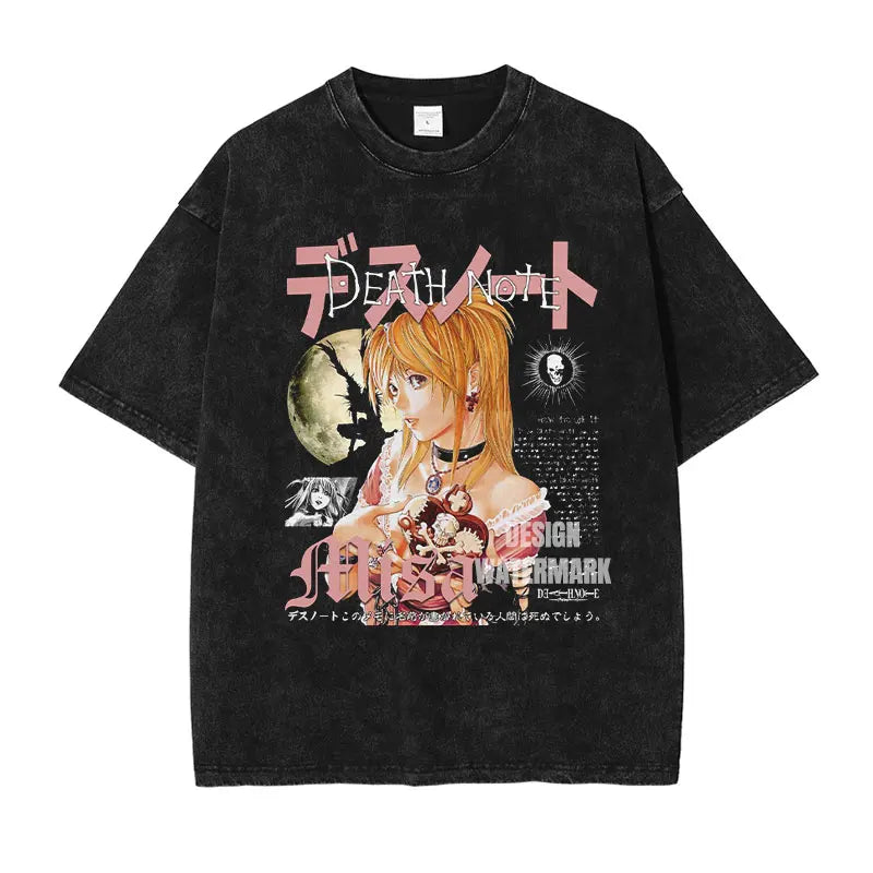 Death Note Oversized Vintage Washed T-shirts Streetwear Short Sleeve Manga top