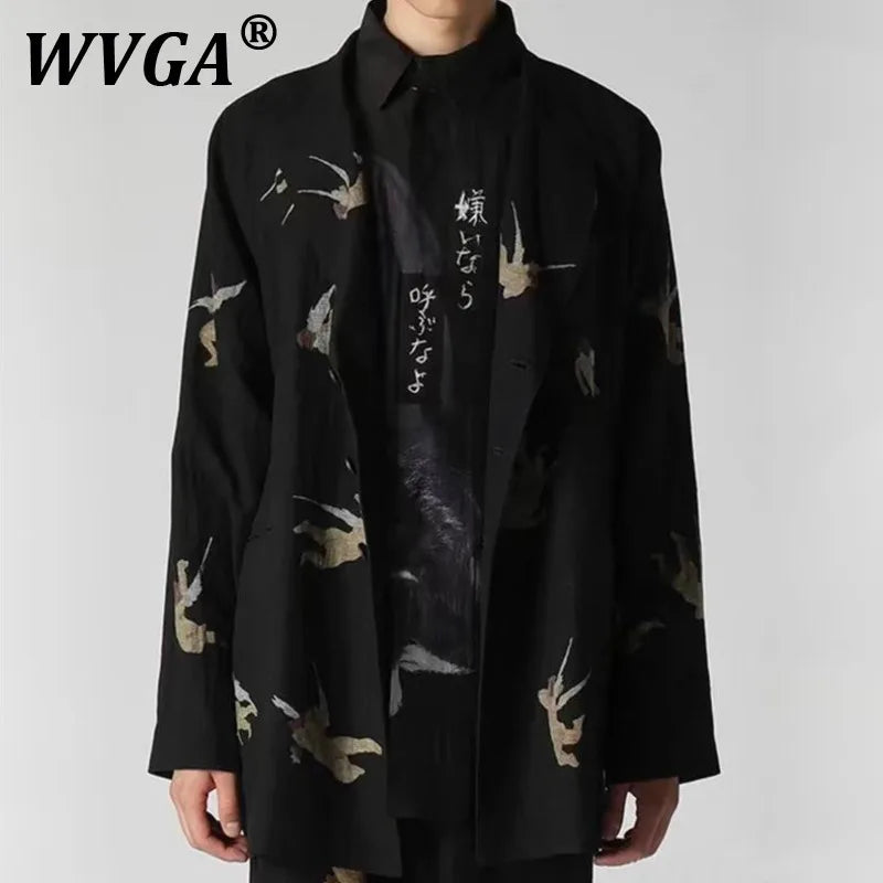 Men's Linen Blend Pattern Printed Blazer Niche Chic Straight Suit Pants