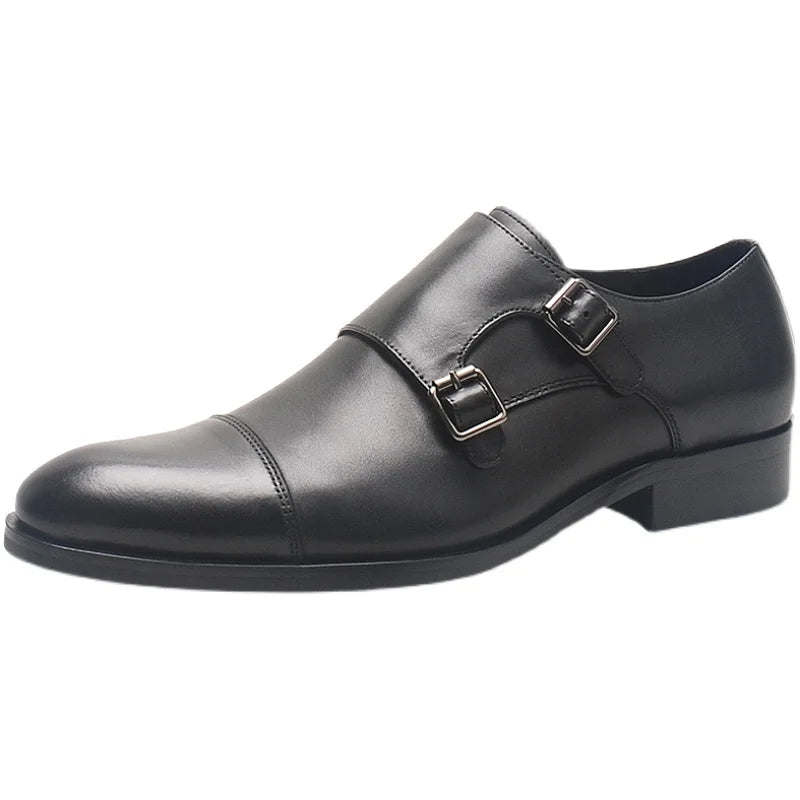 Luxury Men Slip On Double Monk Strap Dress Genuine Leather Shoes