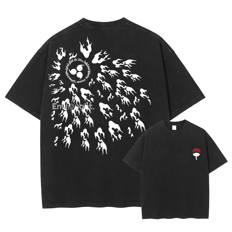 Sharingan Graphics T Shirt Washed Tops Oversized Short Sleeve 100% Cotton
