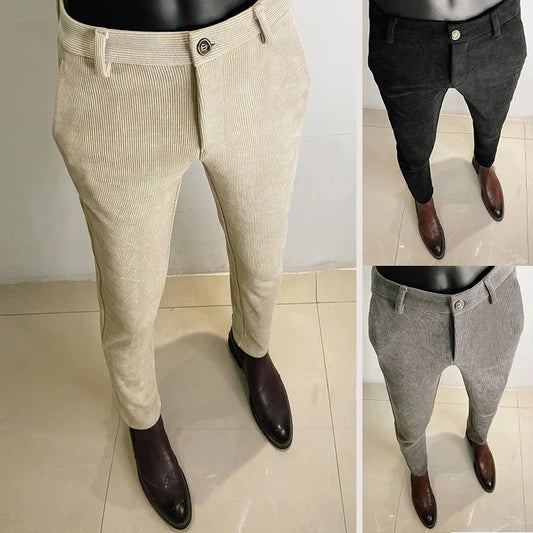 Men Woolen Thicken Keep Warm Formal Solid Slim Suit Pants