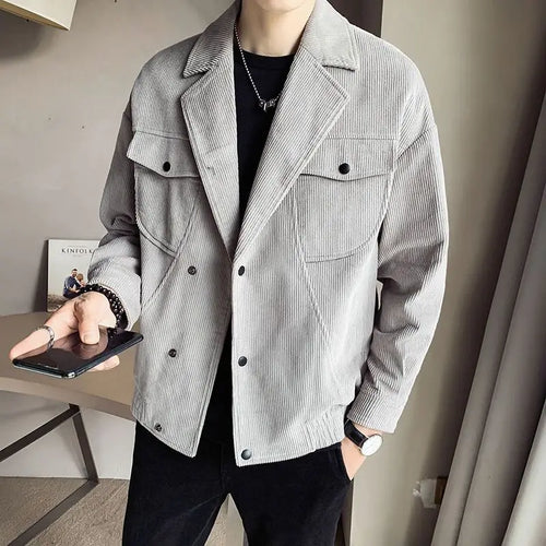 Coat Corduroy Oversize Solid Color of Jacket for Men High Quality Vintage