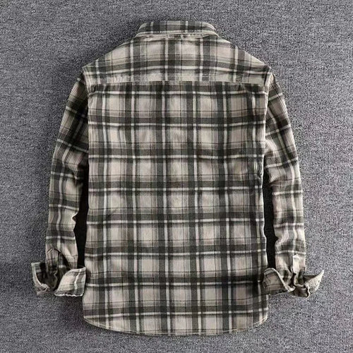 Vintage Japanese Men's Plaid Long Sleeve Comfortable Corduroy Artistic Shirts