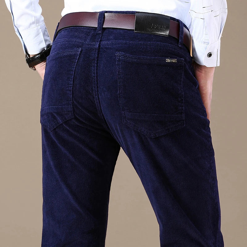 Men's Corduroy Casual Pants Elastic Regular Fit Stretch Trousers