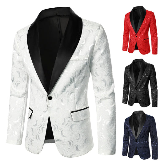 Coat Rose Pattern Jacquard Fabric Luxury Design Slim Fit Blazer