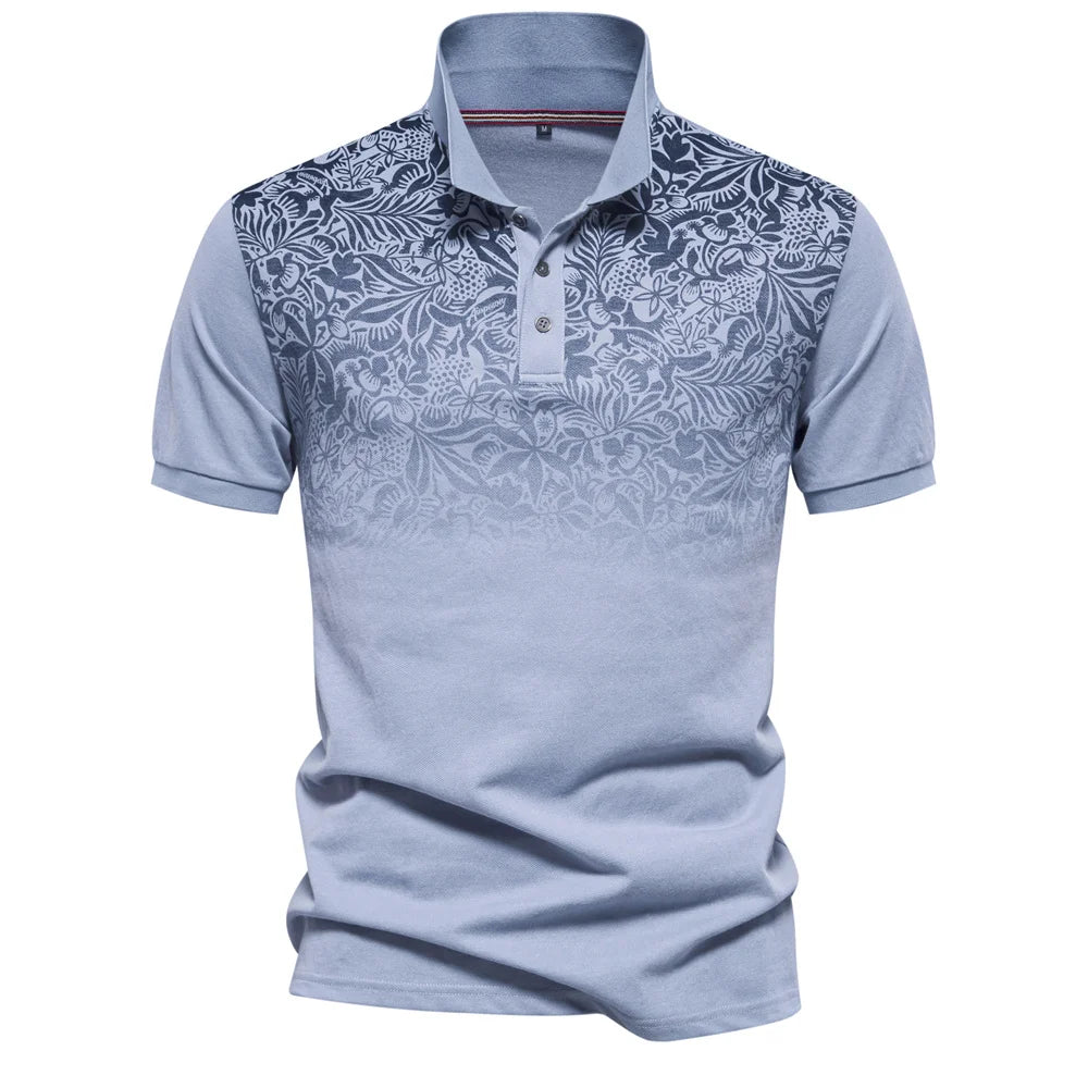 Men's Short Sleeve Polo Shirt Gradient Printed Cotton Blend Fashion