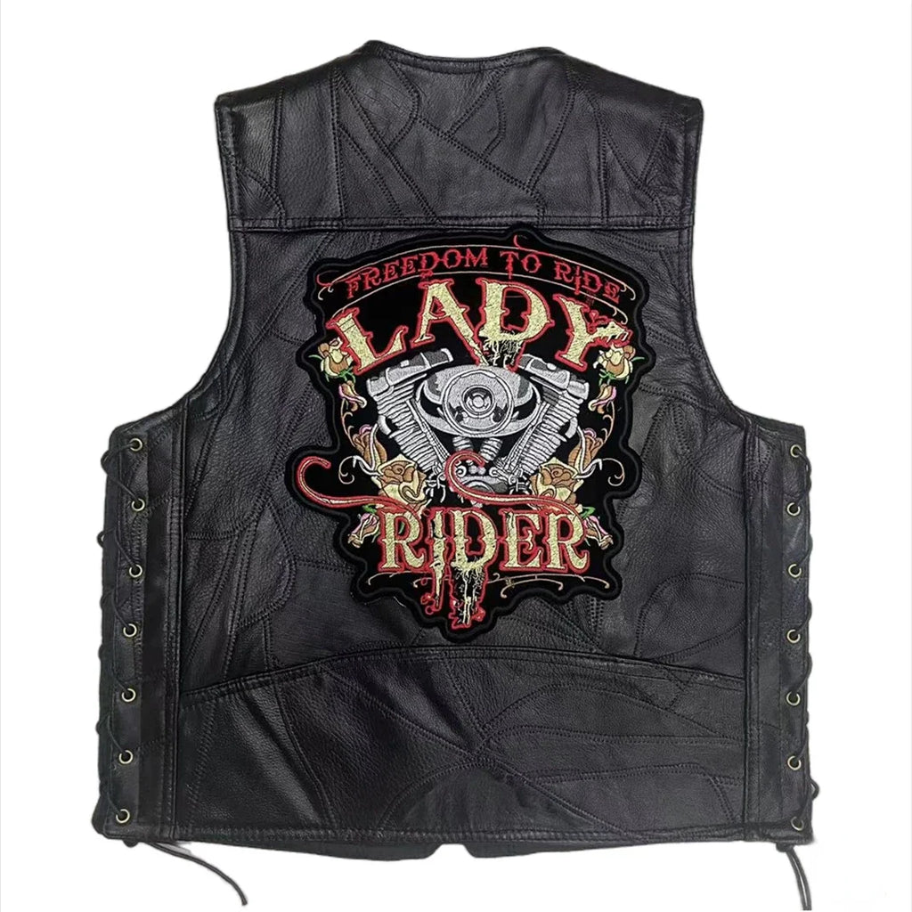 Motorcycle Leather Embroidery Jacket Waistcoat Street Fashion Biker Vest for Man