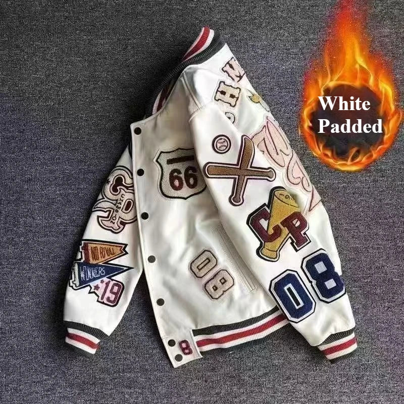 Streetwear Men Bomber Varsity Jackets Embroidery Pu Leather Jacket Outerwear