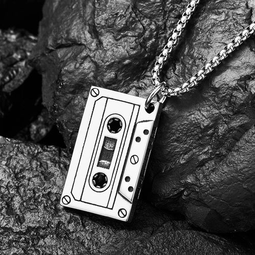 Punk Style Necklace Unisex 316L Stainless Steel Cassette Tape Pendant Chain Jewelry