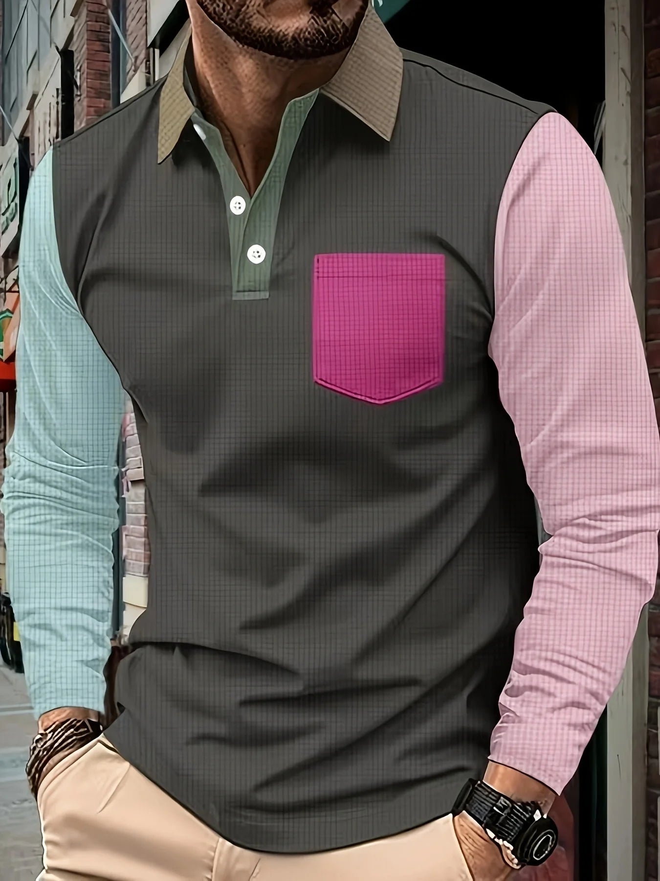 Men's Fashion POLO Shirt, T-Shirts Colorful Patchwork Fun Clothes