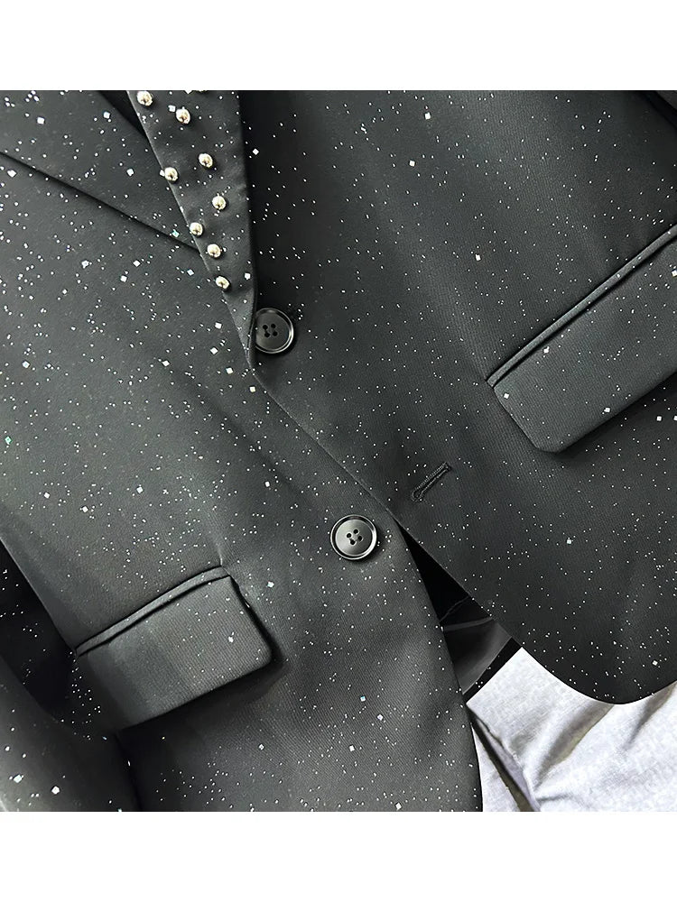 Sparkling Rivet Sequined Chic Tailored Coats Men's Loose Comfort Blazers Jackets