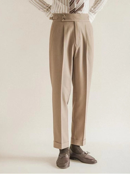 High Waist Business Slim Fit Men's Suits Pants Korean Trousers