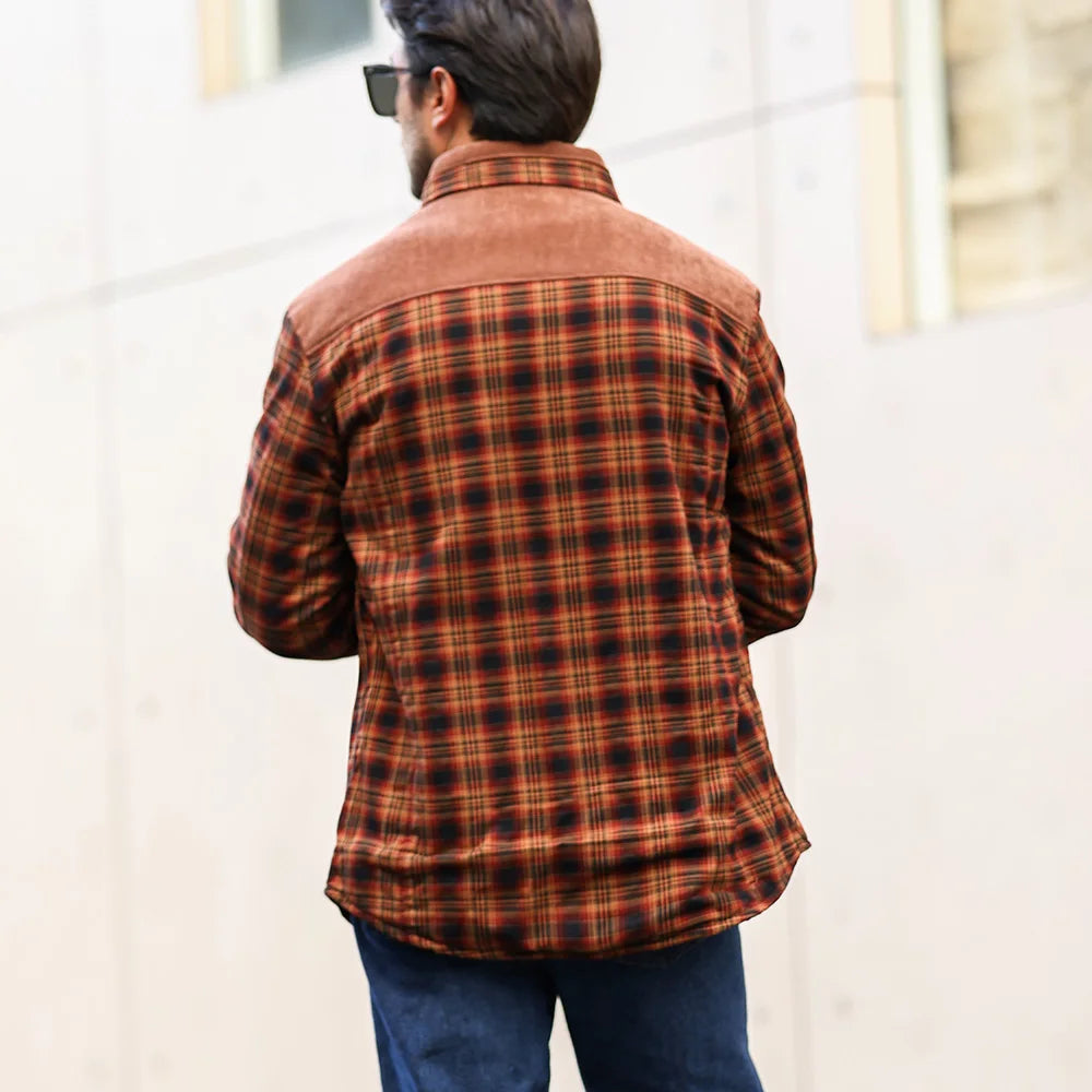 Men's Windproof Casual Bomber Plaid Sherpa Lined Flannel Classic Jacket