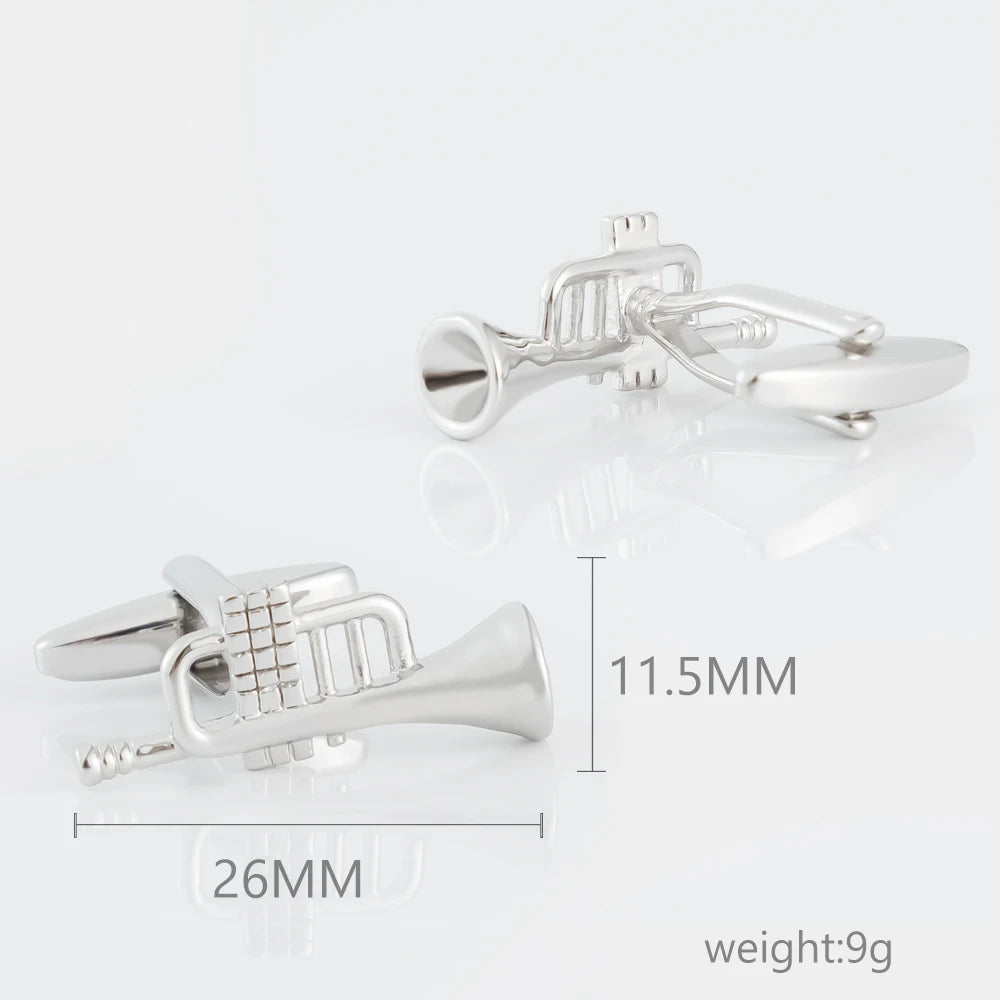 Copper Material Gold Plated Trumpet Shaped Music Cufflinks for Men