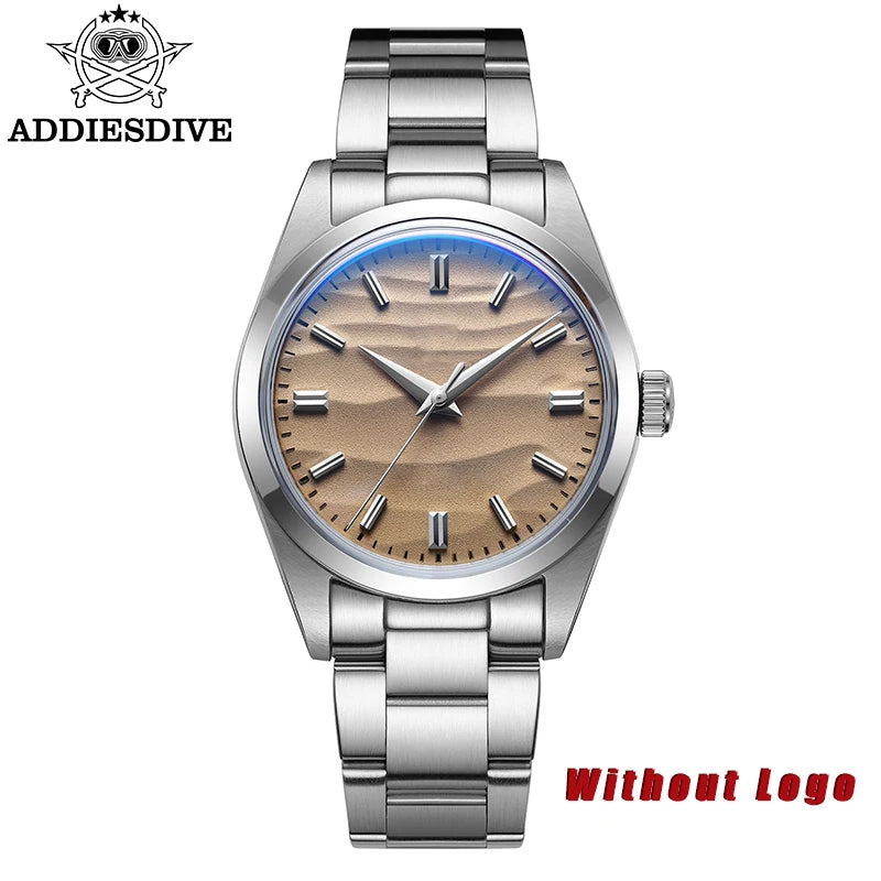 Men's Sand Dial 36mm Quartz Waterproof Stainless Steel AR Coated Dome Glass Wristwatch