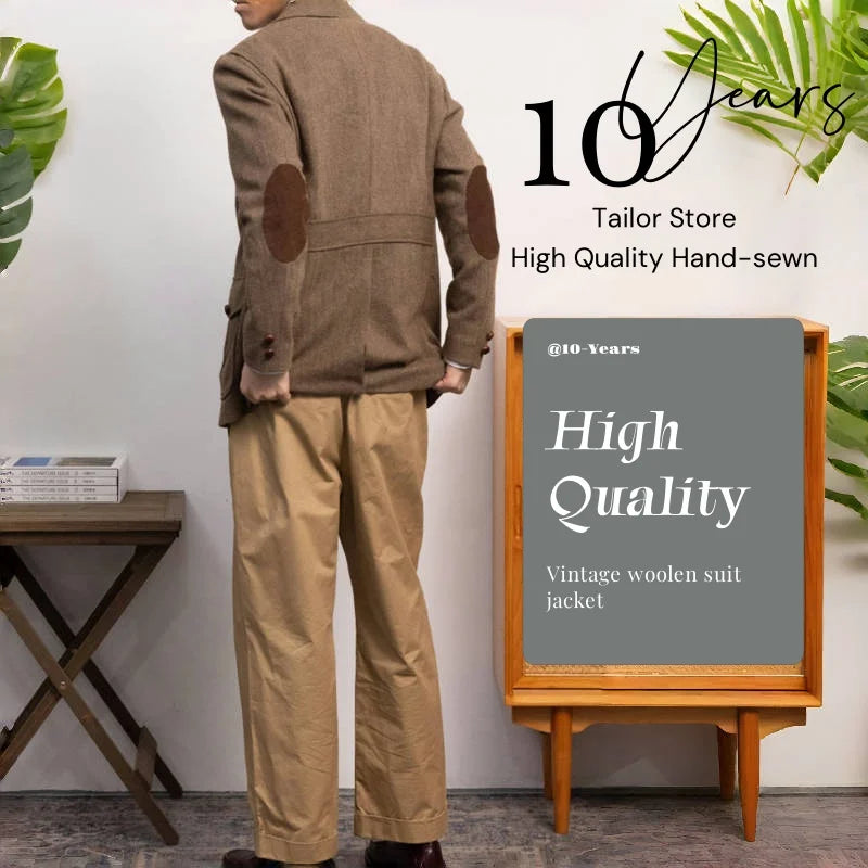 Men's Blazer Herringbone Tweed Jacket Thick Formal Vintage Style Jacket
