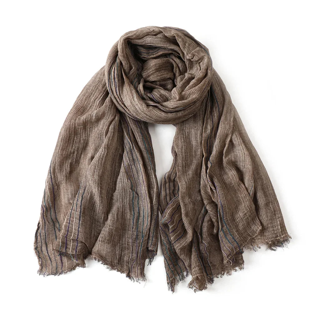 Cotton Linen Striped Men Warm Neckerchief Pashmina Accessories Short Tassel Shawl
