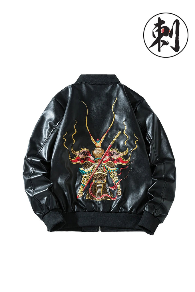 Yokosuka Leather Embroidery Osei Coat Loose Baseball Jacket Leather for Man