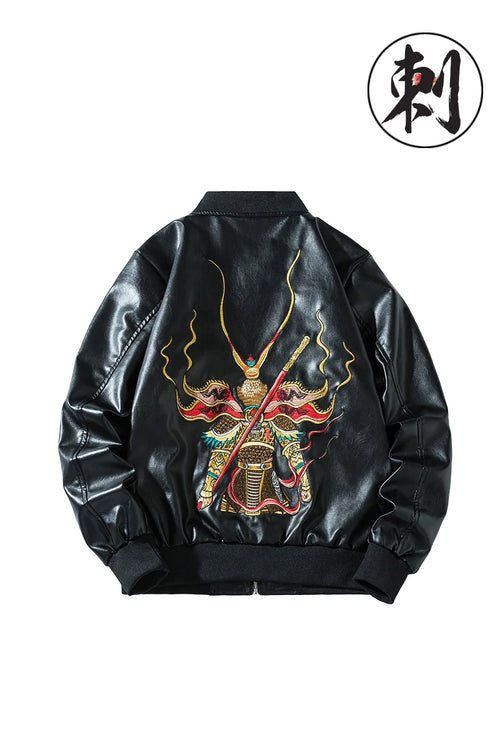 Yokosuka Leather Embroidery Osei Coat Loose Baseball Jacket Leather for Man