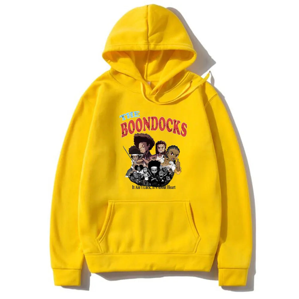 The Boondocks Huey and Riley Graphic It Ain't Luck It's about Heart Print Sweatshirt Men Fleece Cotton Hoodie