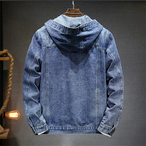 Men's Hooded Denim Windproof Coats Large Pocket Jackets Solid Streetwear