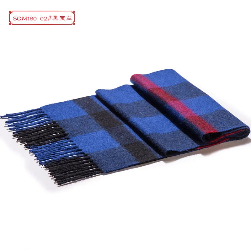 High Quality 100% Wool Men Korean Long Plaid Muffler Thermal Shawl