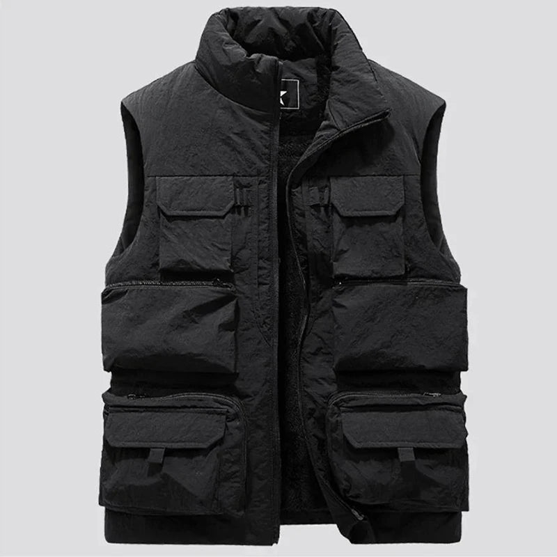 Cargo Vest Thick Fleece Warm Solid Color Tactical Men Waistcoat