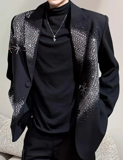 Hot Diamond Shoulder Padded Blazers Men's High-end Handsome Suit Light Jackets
