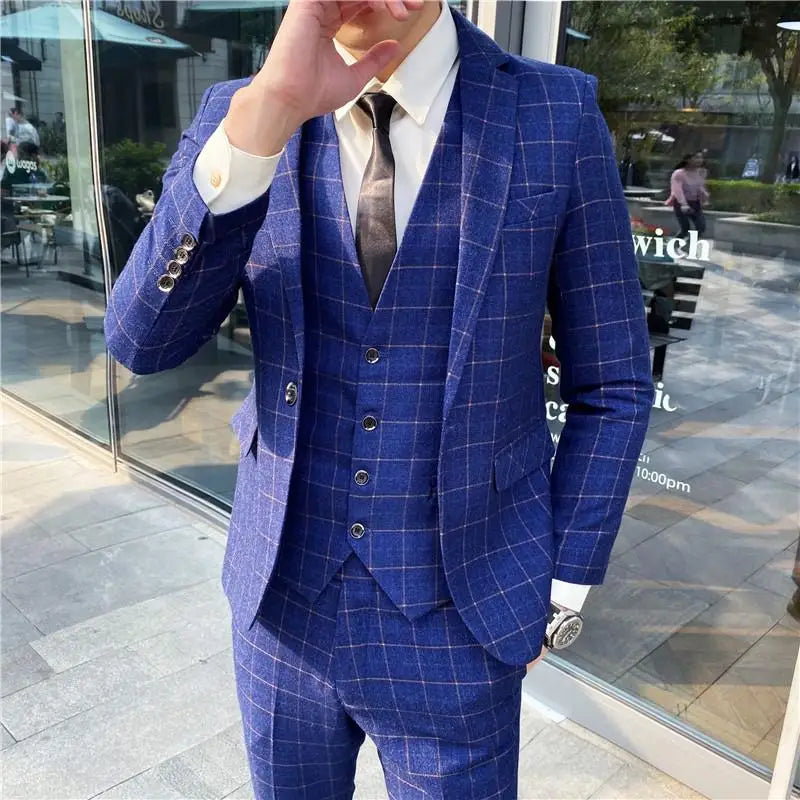 Men's British Three-piece Set Slim Fit Suit Vest Trousers Ensemble Handsome All-in-one