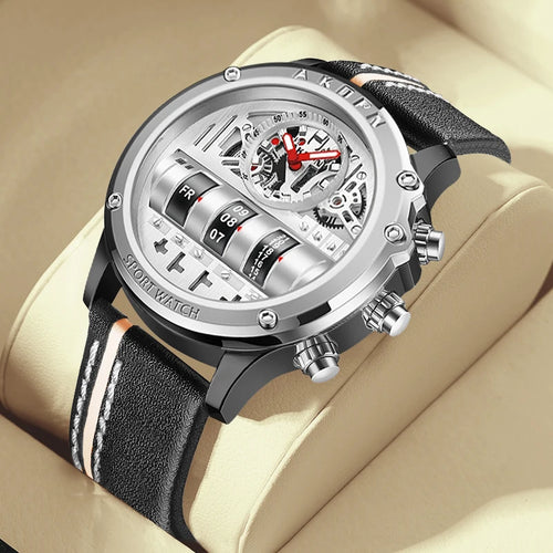 Luxury Mechanical Creative Men Unique Rotate Date Leather Strap Watches