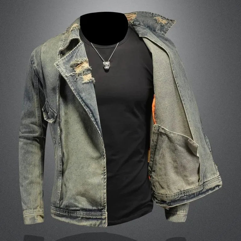 Retro Motorcycle Denim Jacket Men's Casual Loose Sports Large Size High Quality Jacket M-4XL