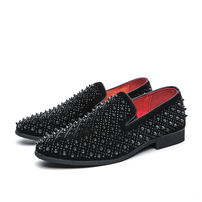 Rivet hot diamond Loafers men's British vintage rhinestone hipster leather shoes