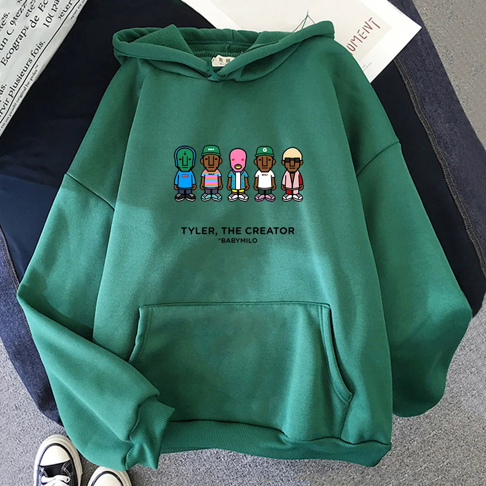 Tylerr The Creator Hip Hop Vintage Hoodies Men Round Neck Sweatshirts Loose and Comfortable Pullovers