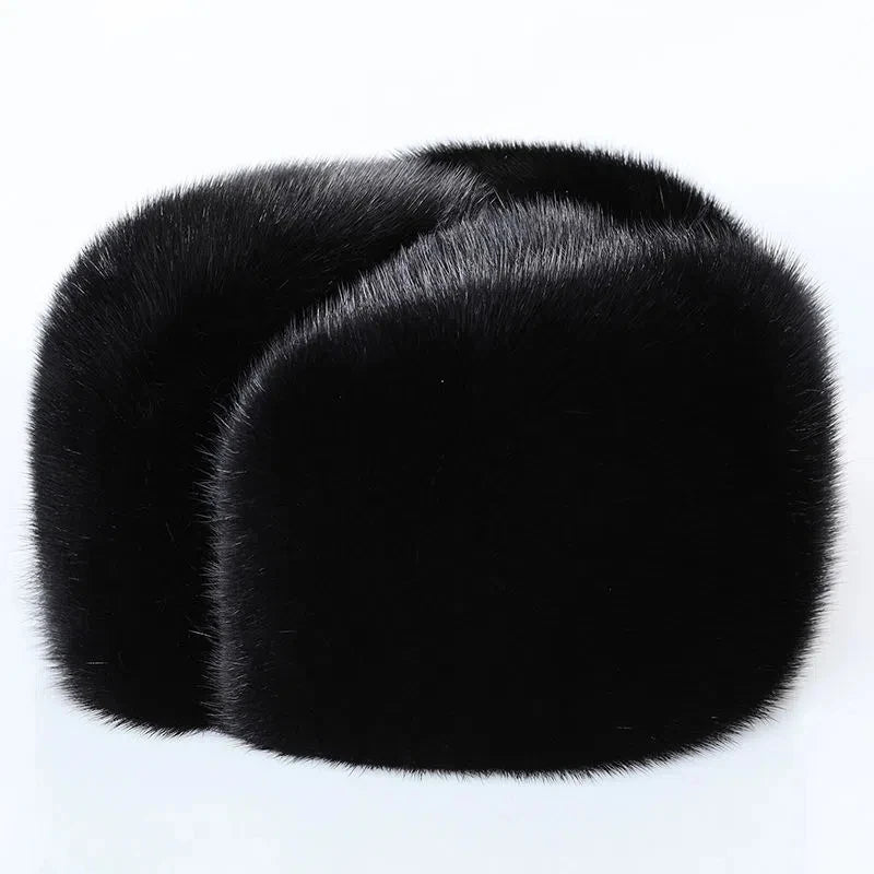 Thickened Genuine Mink Fur Bomber Hat For Man Russian Caps