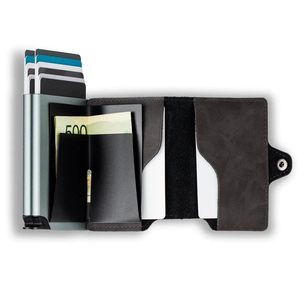 Anti RFID Dual Pop Up Men's Wallet Pu Leather Smart Card Aluminum Box