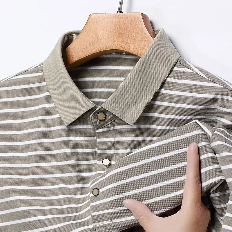 Men's Striped Casual POLO Shirt Short Sleeved Comfortable and Breathable Top